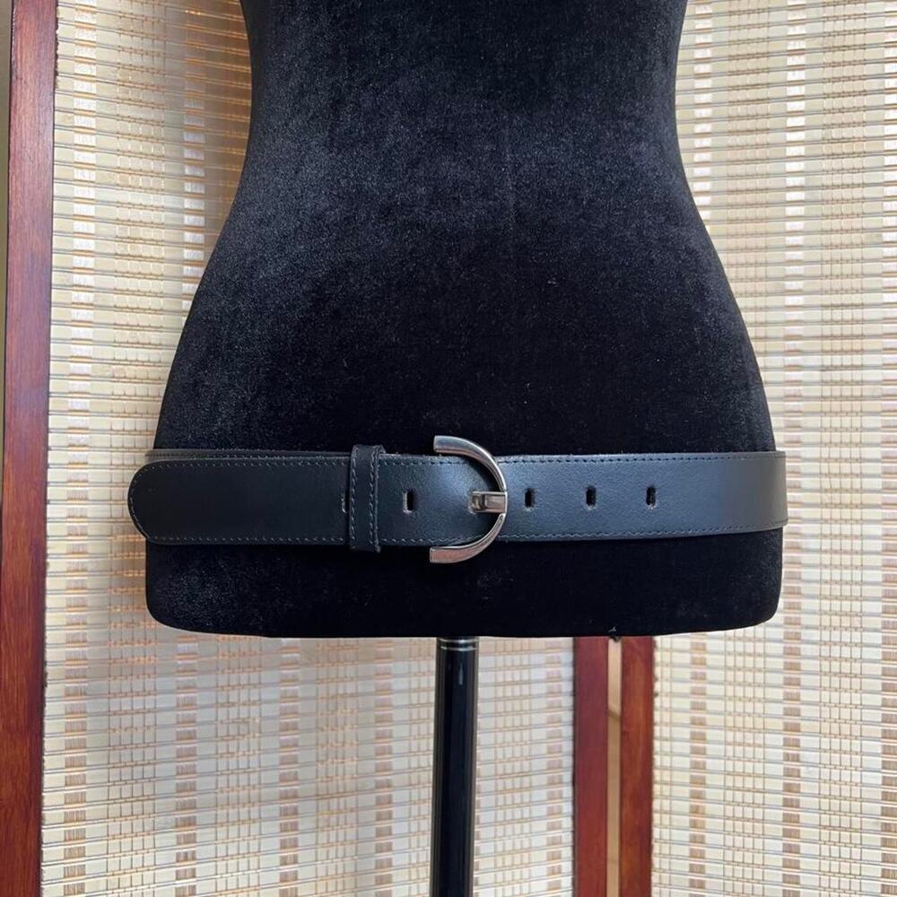 Vintage Express Black Leather D-Ring Buckle Belt Size M